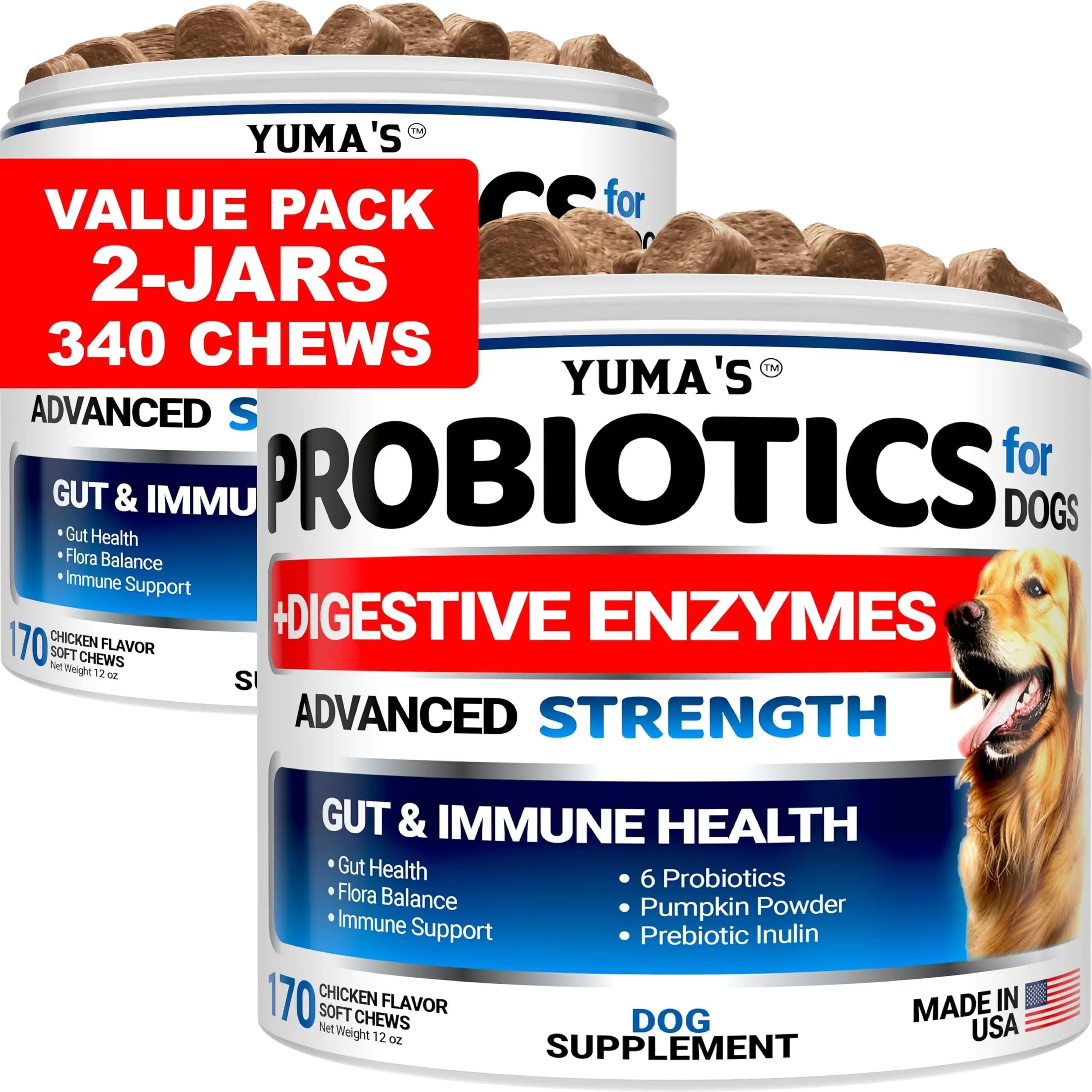 2 Pack Probiotics for Dogs with Digestive Enzymes 340 Chews