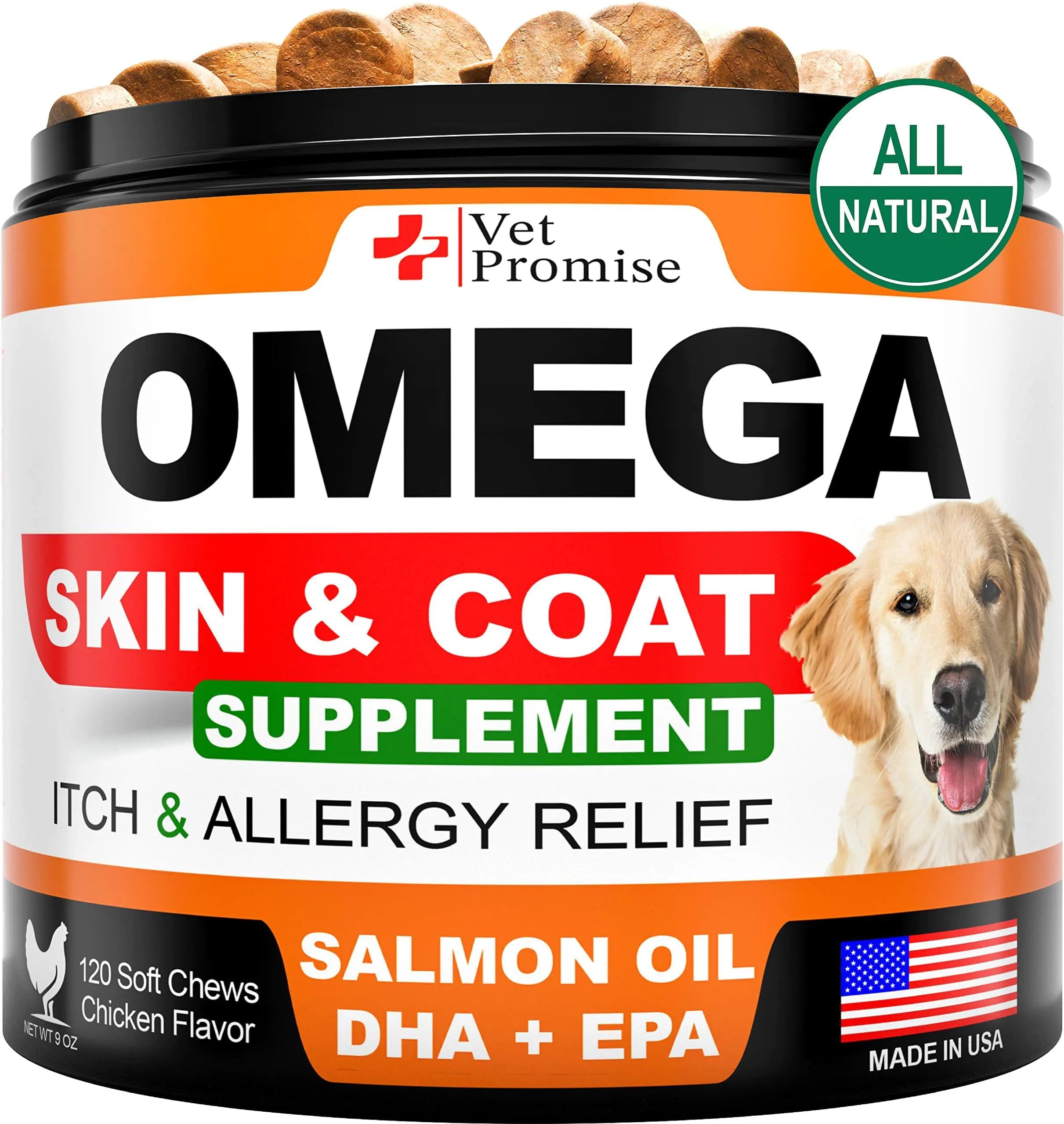 Omega 3 Skin and Coat Supplement with Fish Oil for Dogs 120 Treats Chews
