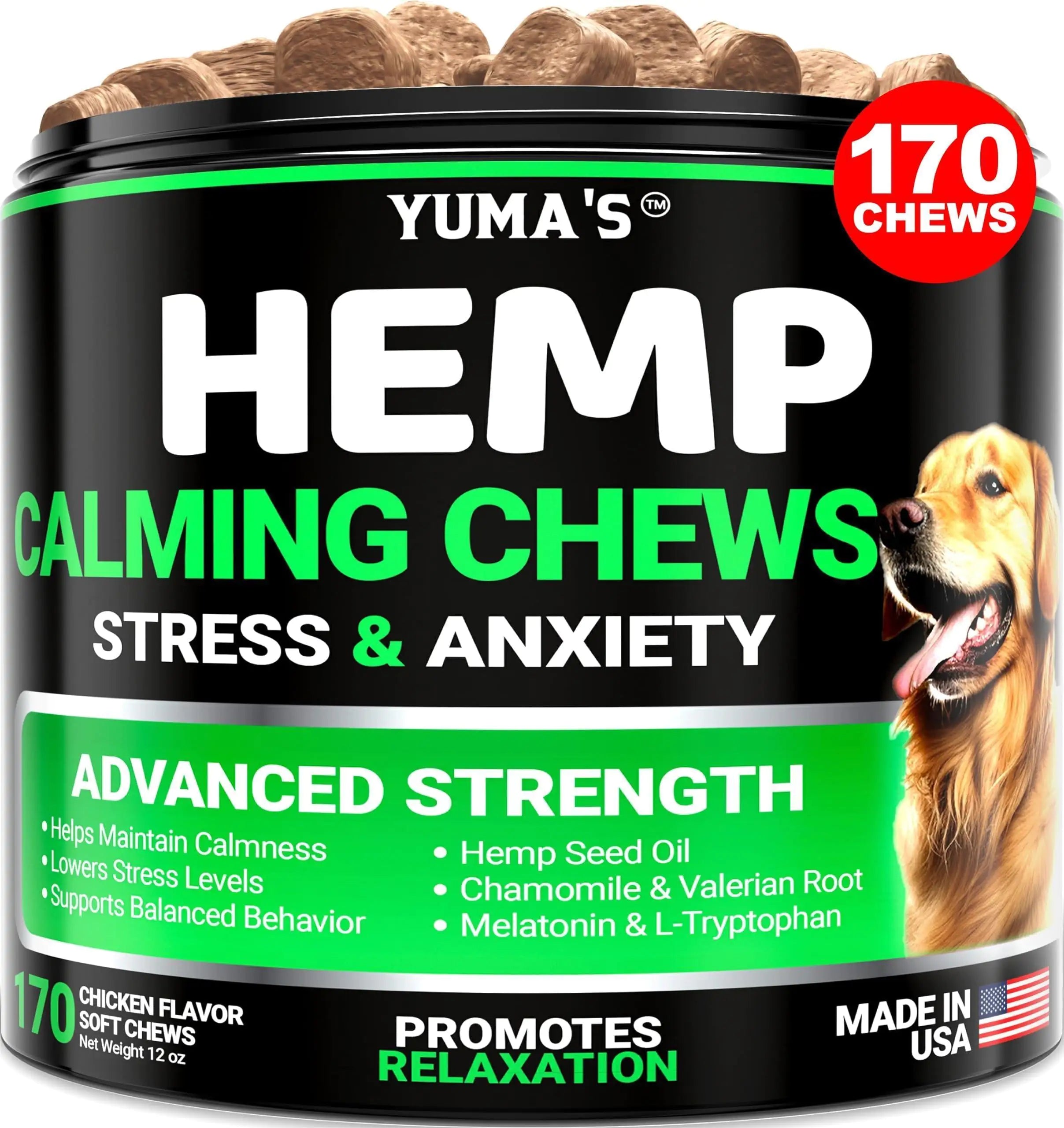 Hemp Calming Chews for Dogs 170 Chicken Flavor Treats