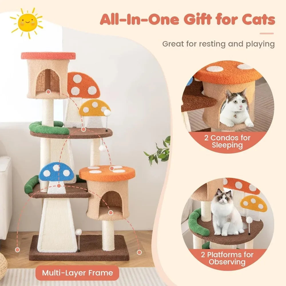 Mushroom Cat Tree Tower (3 Sizes at Zooky-Pets)