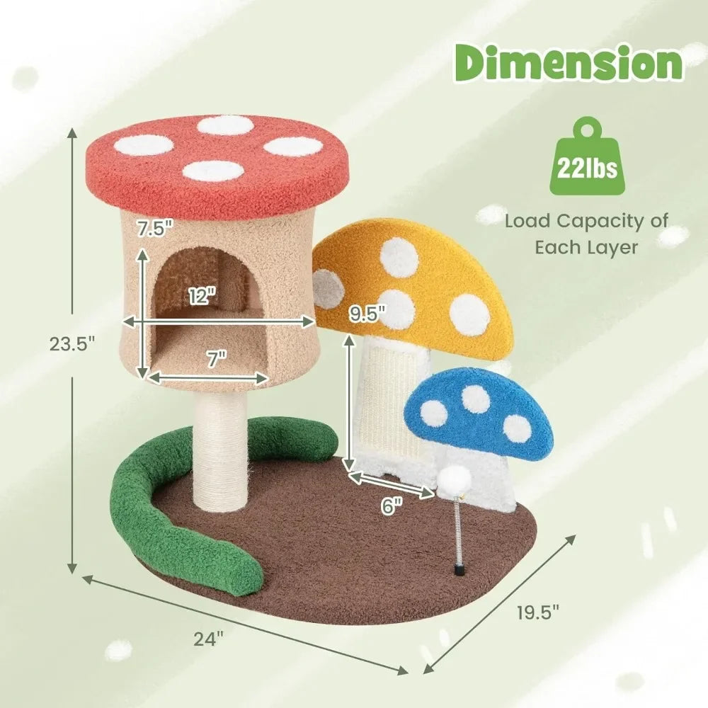 Mushroom Cat Tree Tower (3 Sizes at Zooky-Pets)