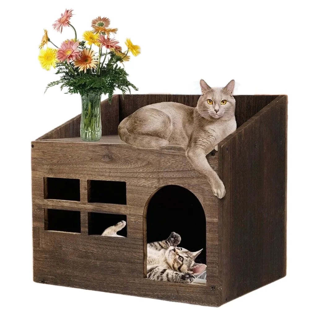 Elegant Solid Wooden Litter Box with Comfortable Cushion Pad