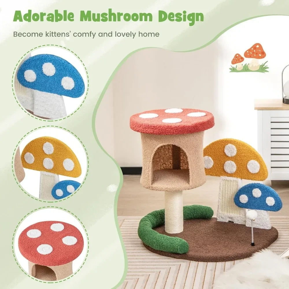 Mushroom Cat Tree Tower (3 Sizes at Zooky-Pets)
