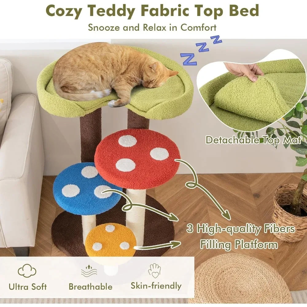 Mushroom Cat Tree Tower (3 Sizes at Zooky-Pets)