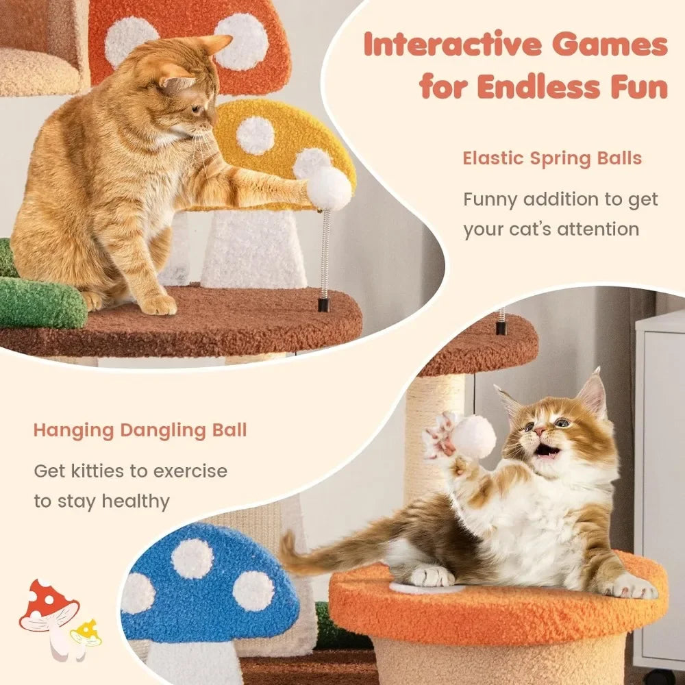 Mushroom Cat Tree Tower (3 Sizes at Zooky-Pets)