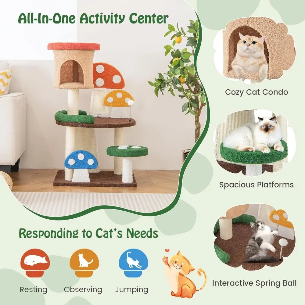 Mushroom Cat Tree Tower (3 Sizes at Zooky-Pets)