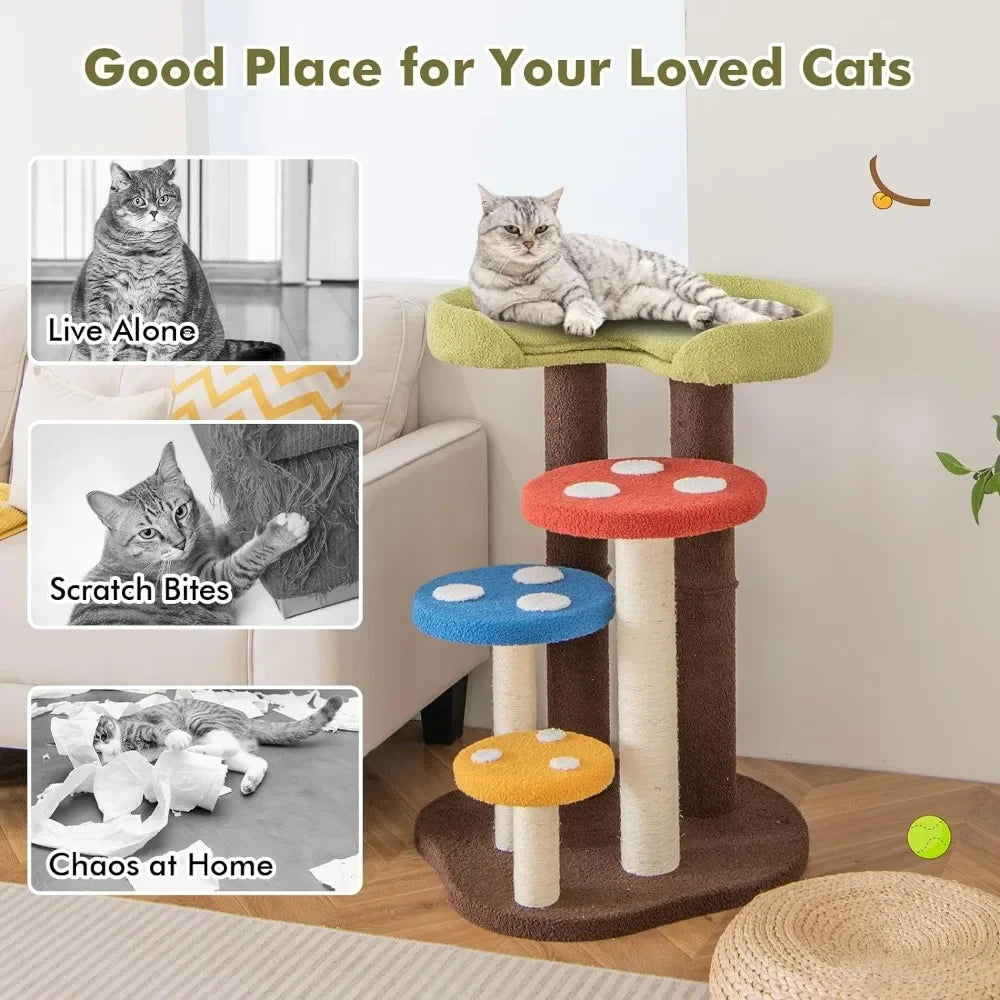 Mushroom Cat Tree Tower (3 Sizes at Zooky-Pets)