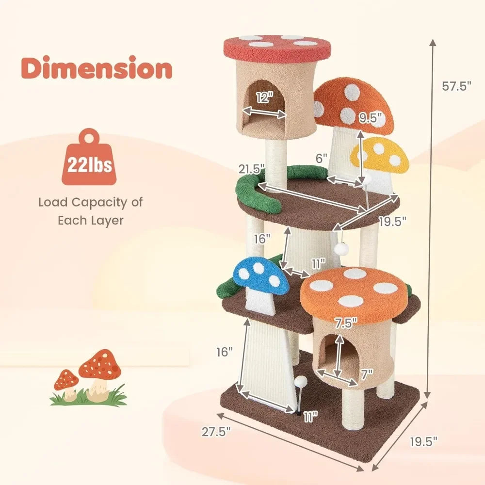Mushroom Cat Tree Tower (3 Sizes at Zooky-Pets)