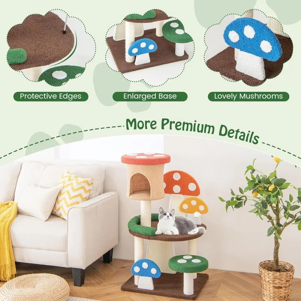Mushroom Cat Tree Tower (3 Sizes at Zooky-Pets)