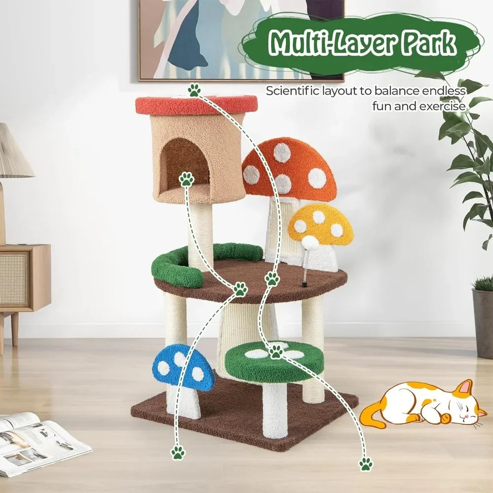 Mushroom Cat Tree Tower (3 Sizes at Zooky-Pets)