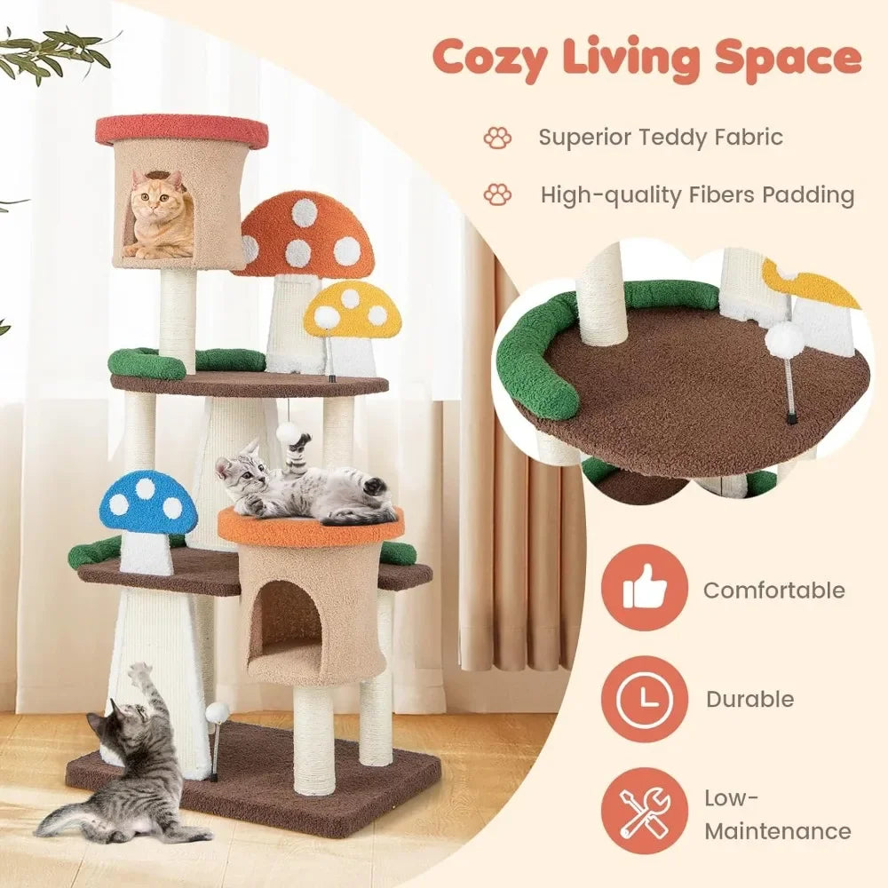 Mushroom Cat Tree Tower (3 Sizes at Zooky-Pets)