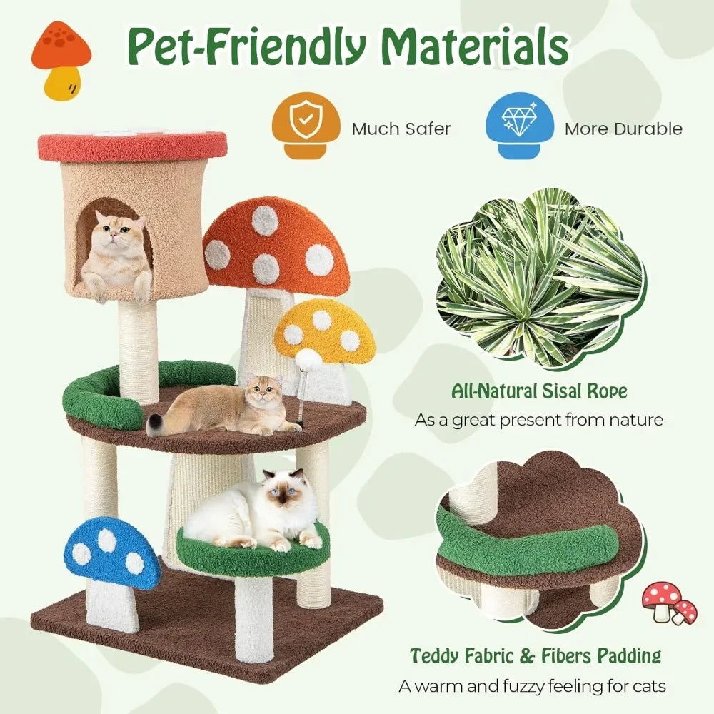 Mushroom Cat Tree Tower (3 Sizes at Zooky-Pets)