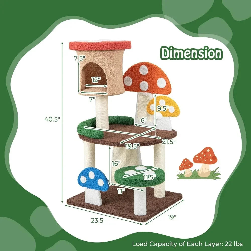 Mushroom Cat Tree Tower (3 Sizes at Zooky-Pets)