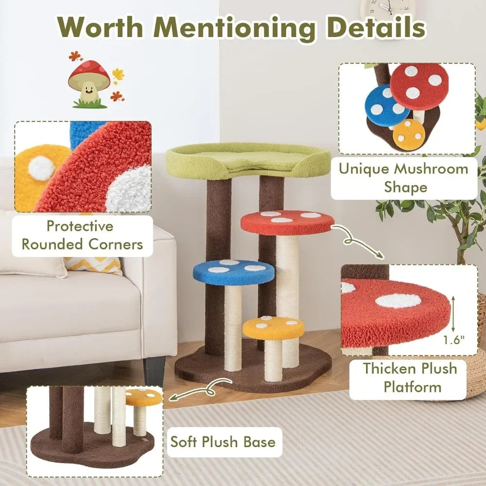 Mushroom Cat Tree Tower (3 Sizes at Zooky-Pets)